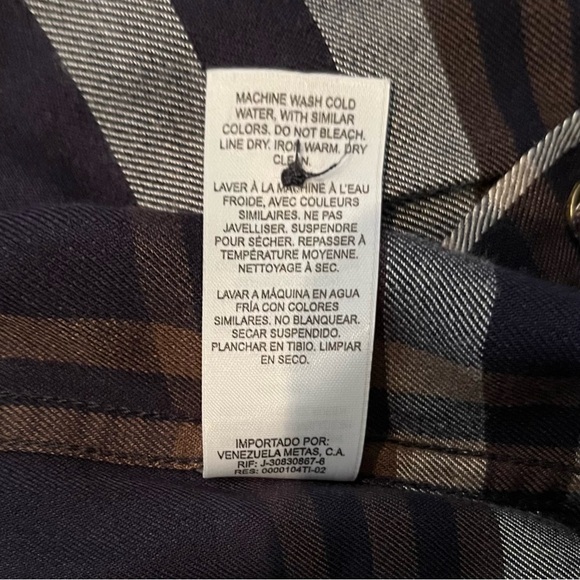 Dynamite Women’s Plaid Shirt Size Large Navy, Brown, Black & White Rayon - Picture 11 of 11